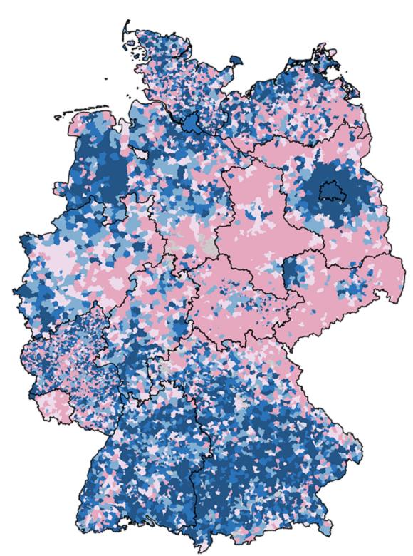 Kartenvorschau zur Bevölkerungsentwicklung auf Ebene der Gemeinden (verweist auf: Bevölkerungsentwicklung)